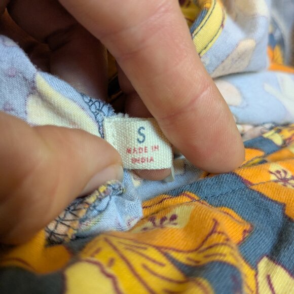 Mata Traders Floral Stretch Dress Womens Small Yellow Blue Orange Organic Cotton - Picture 10 of 10